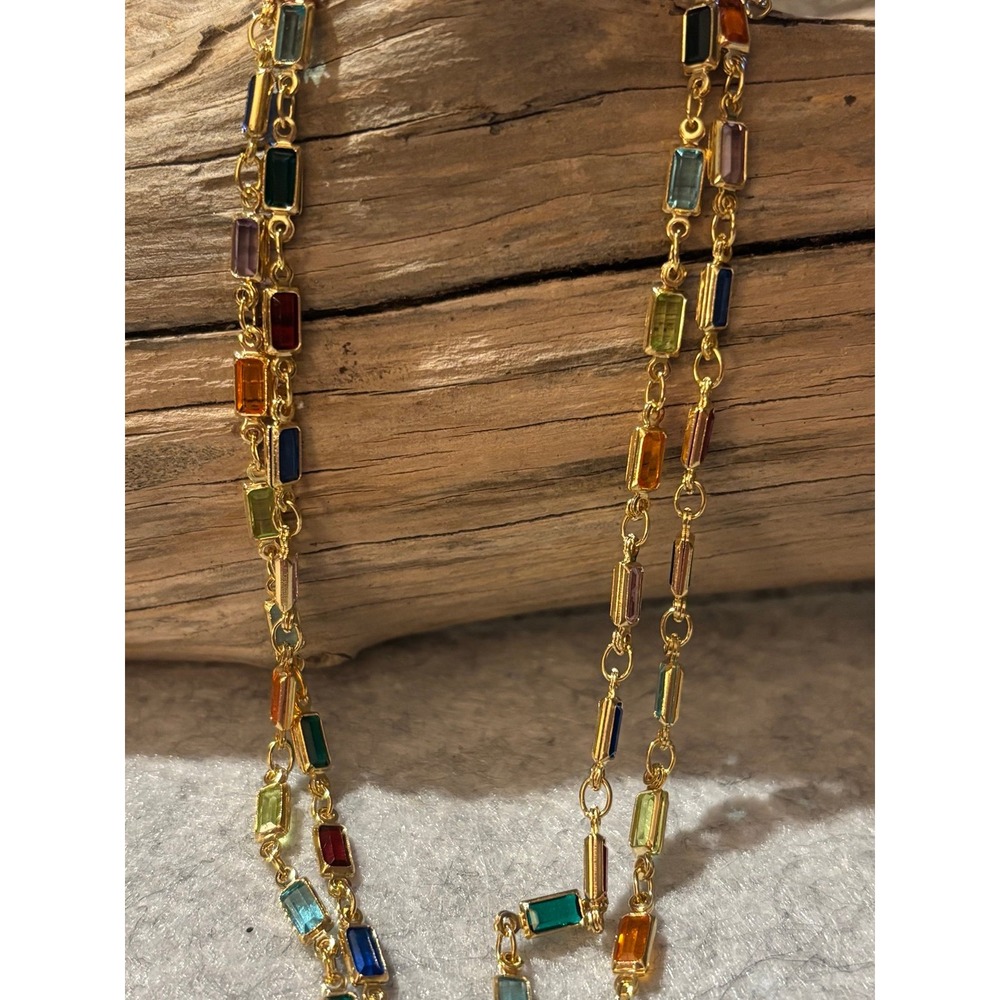 Colorful Rainbow Gemstone Rectangular Necklace - image 1